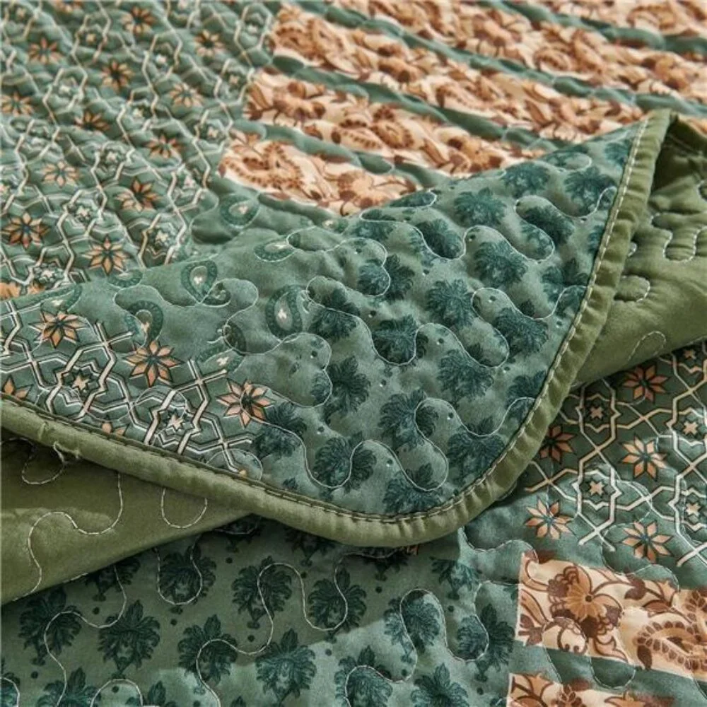 3 Pieces California King Size Quilt Set Olive Green Oversized 120x120